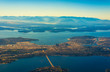 Aerial view of Seattle, Washington, Puget Sound, and the Olympic Mountains