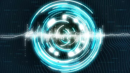 Poster - Motion loopable graphics with blue rotating circles on sci-fi background. 4k