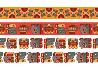  Vector illustration cartoon style aztec maya color cacao pattern.