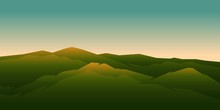 Mountain Landscape, Green Landscape Mountain Vector Illustration