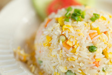 Closeup Vegetable Egg Fried Rice Food In Restaurant.