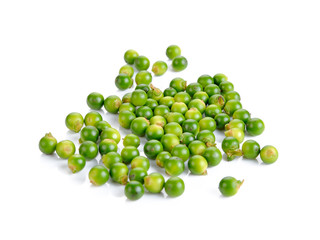 Fresh green peppercorns isolated on white background