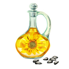 Wall Mural - Jug with sunflower oil. Watercolor