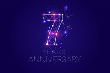 7 Years Anniversary Design. Abstract Form With Connected Lines And Light Dots. Vector Illustration