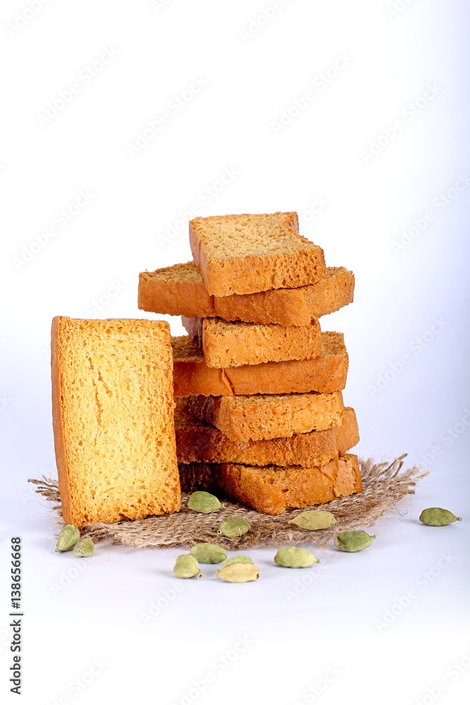 rusk with cardamom flavor, rusk on jute, rusk on cloth, rusk Stock ...