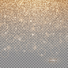 Glitter Gold Background With Dazzling Lights. Sequins Pattern On A Transparent Backdrop.
