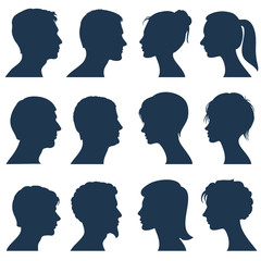 Wall Mural - Man and woman face profile vector silhouettes