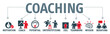Banner Coaching - Illustration mit Piktogrammen