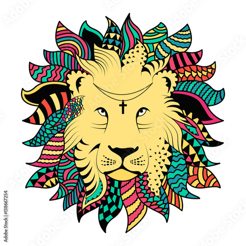 Line Art Hand Drawing Black Lion Isolated On White Background