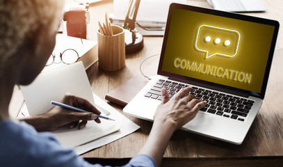 Wall Mural - businesswoman using laptop communication concept