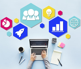 Wall Mural - global business strategy planning icon concept