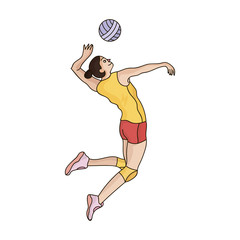 Wall Mural - High athlete plays volleyball.The player throws the ball in.Olympic sports single icon in cartoon style vector symbol stock illustration.