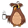 © tpupyku - Set isolated Emoji character cartoon sleepy owl with coffe cup. Vector Illustrations
