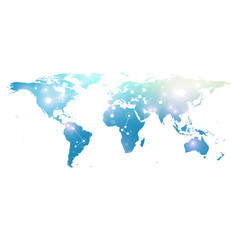 World map with global technology networking concept. Digital data visualization. Lines plexus. Big Data background communication. Scientific vector illustration.