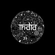 Symbols of India in the form of circle. Hand drawing elements of India on a black background.
