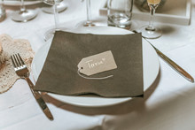 table with name tag at wedding