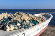 Fishing Nets By Boat Before Going Out To Sea       