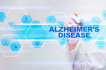 Medical doctor drawing alzheimer?s disease on the virtual screen.