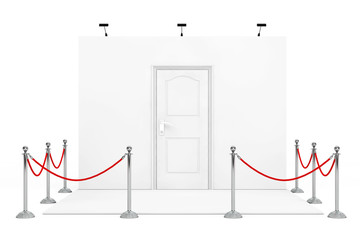 Aufkleber - Barrier Rope Around Trade Show Booth with White Door. 3d Rendering
