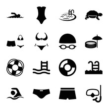 Set Of 16 Swim Filled Icons