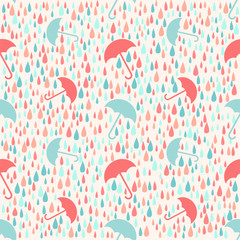 seamless colorful weather rainy day with umbrella pattern background