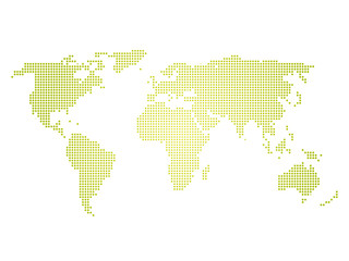 Wall Mural - Green halftone world map of small dots in linear arrangement. Simple flat vector illustration on white background.