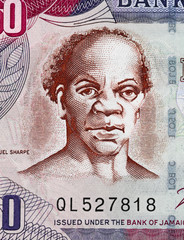 Wall Mural - Samuel Sharpe (1801 - 1832) portrait on Jamaica 50 Dollar banknote close up macro, Jamaican money closeup. National Hero of Jamaica.