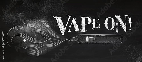 Fotomural Poster electronic cigarette, vaporizer with smoke cloud in vintage style letteri