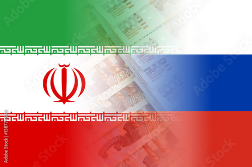Iran And Russia Flags With Ruble Banknotes Mixed Image Buy This