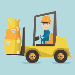 Sticker - Warehouse worker moving load by forklift truck.