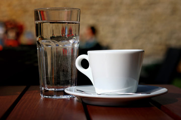 Wall Mural - Coffee cup on wooden background 