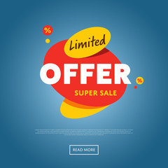 Canvas Print - Limited offer discount sticker isolated vector illustration. Exclusive offer tag, price discount promo, super sale ad, advertisement retail label, special shopping symbol. Modern style offer banner