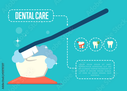Dental Care Banner With Tooth And Toothbrush On Blue Background
