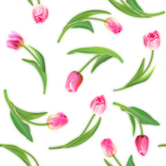 Poster - Realistic tulips vector seamless pattern, Repeating surface pattern with beautiful realistic 3D vector tulips for all web and print purposes.