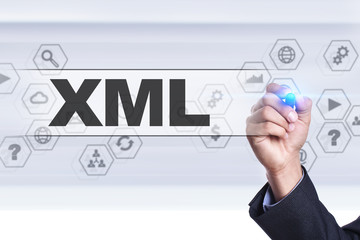 businessman drawing on virtual screen. xml concept.