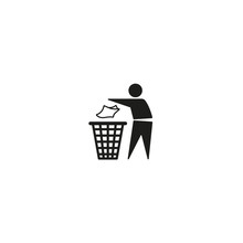Tidy Man Symbol Isolated On White Background Vector Illustration. Do Not Litter, Keep Clean , Dispose Of Carefully And Thoughtfully Sign. International Standard Black Packaging Pictogram.