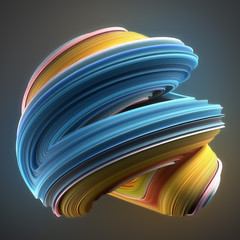 Leinwandbilder - Blue and yellow colored twisted shape. Computer generated abstract geometric 3D render illustration