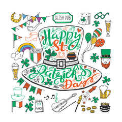 Naklejka na meble Saint Patrick's Day traditional symbols collection.