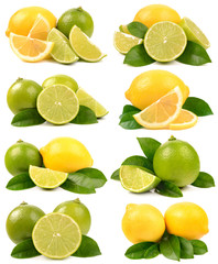 Wall Mural - lime and lemon on white background