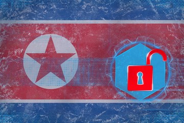 Sticker - Democratic Peoples Republic of Korea (North Korea) network unprotected. Web safety concept.