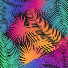 Palm Tree Leaves Frame. Tropical Exotic Frame Holiday, Carnival, Night Party, Event Decoration Abstract Colorful Background.