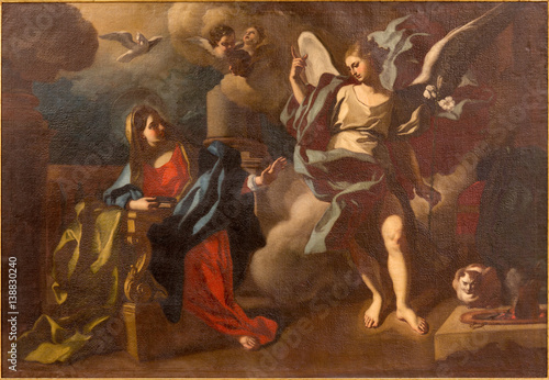 Fotografía JERUSALÉN, ISRAEL - 5 DE MARZO DE 2015: La pintura de la Anunciación en la iglesia de San Ana por un artista desconocido