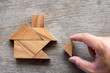 © bankrx - Wooden tangram puzzle wait to fulfill home shape for build dream home or happy life concept