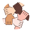 Vector Illustration Of Five Human Hands Holding Eachother For Solidarity And Unity