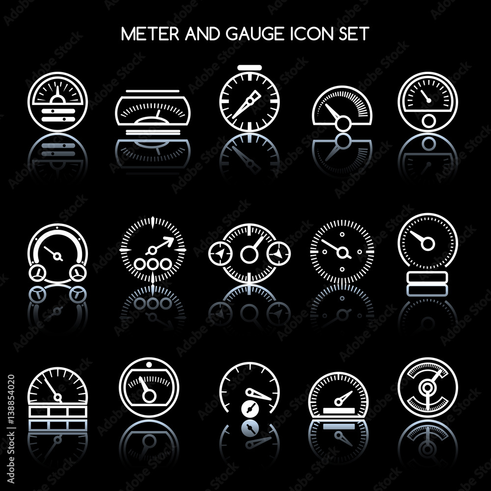 Meter and gauge icon set for control panel. Vector car speedometers ...