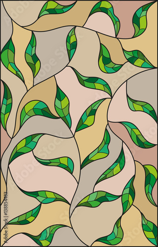 Naklejka na szybę Illustration in the style of stained glass with green leaves on a brown background