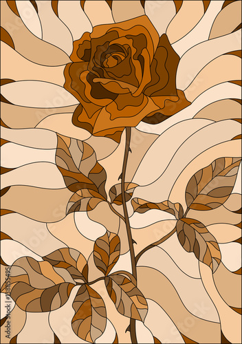 ilustracja-w-stylu-witrazu-kwiat-rozy-sepia-brazowa-skala