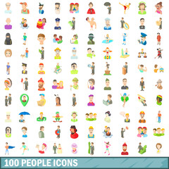 Poster - 100 people icons set, cartoon style