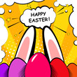 Happy Easter background with eggs and rabbit ears. Comics style. Vector.