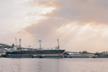 Wall Mural - Transportation / View of system transportation and river at twilight.